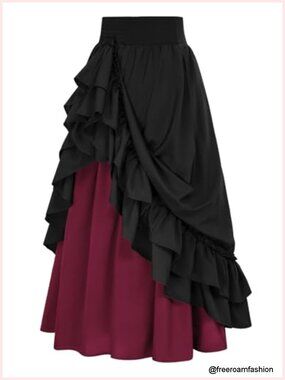 Victorian Maxi Skirt Women Renaissance Goth Flowy Skirt Elastic Waist